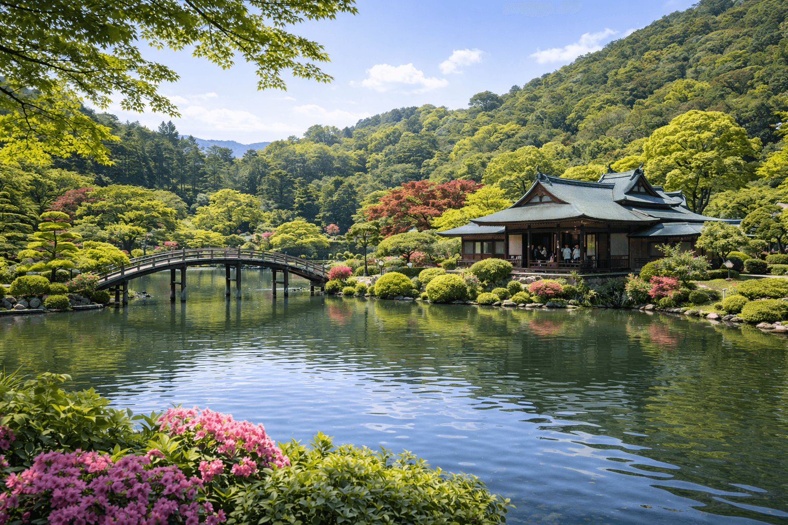 静かな庭園と水辺
