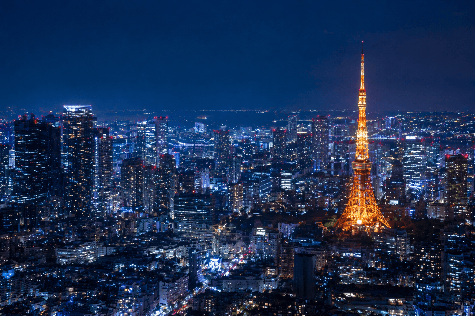 夜の東京の都市風景